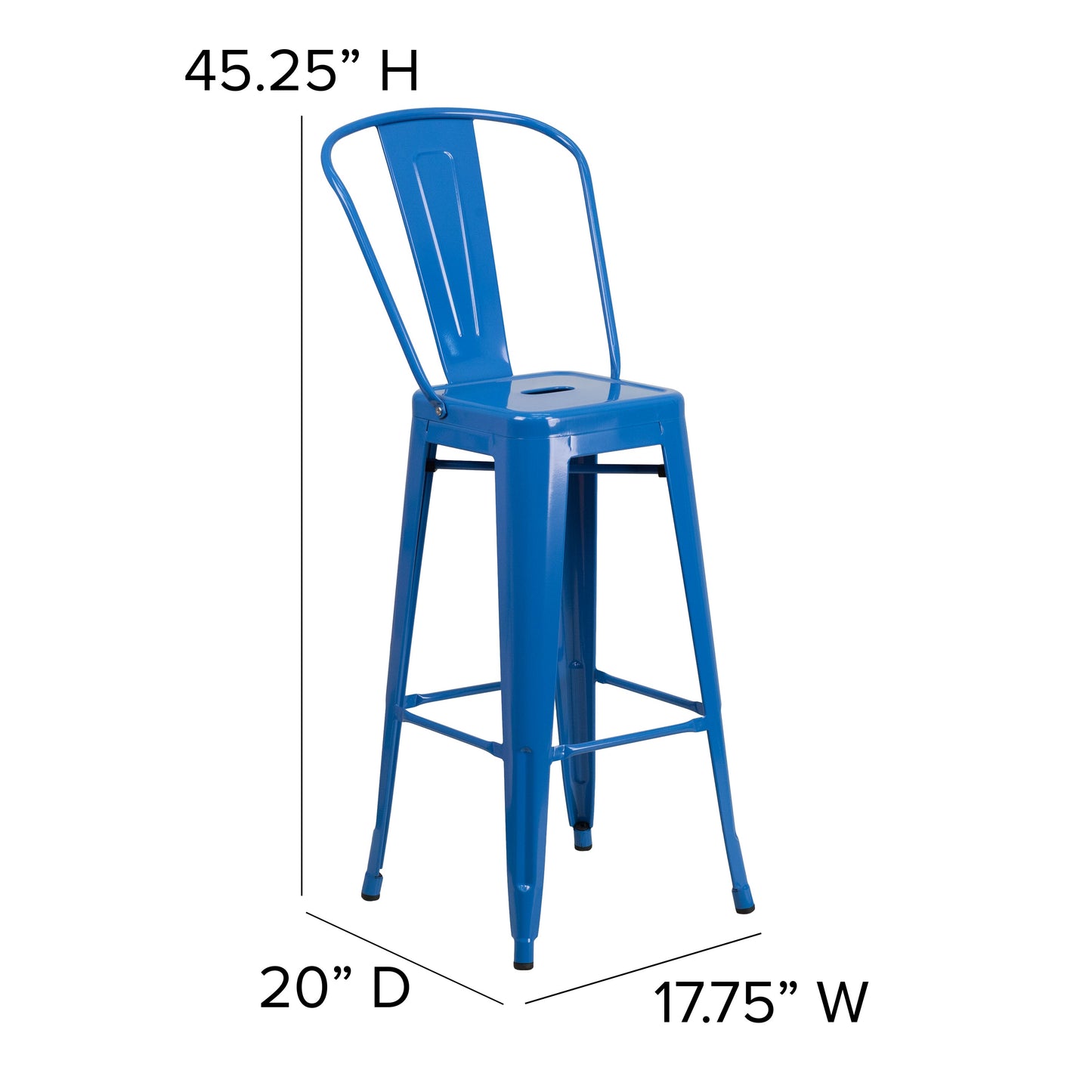 30" Blue Metal Outdoor Stool CH-31320-30GB-BL-GG