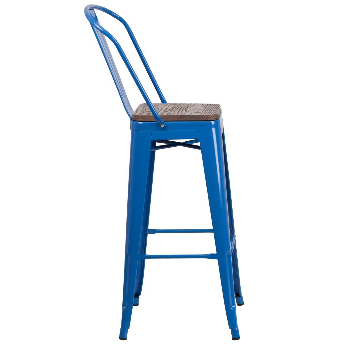 30" Blue Metal Barstool CH-31320-30GB-BL-WD-GG