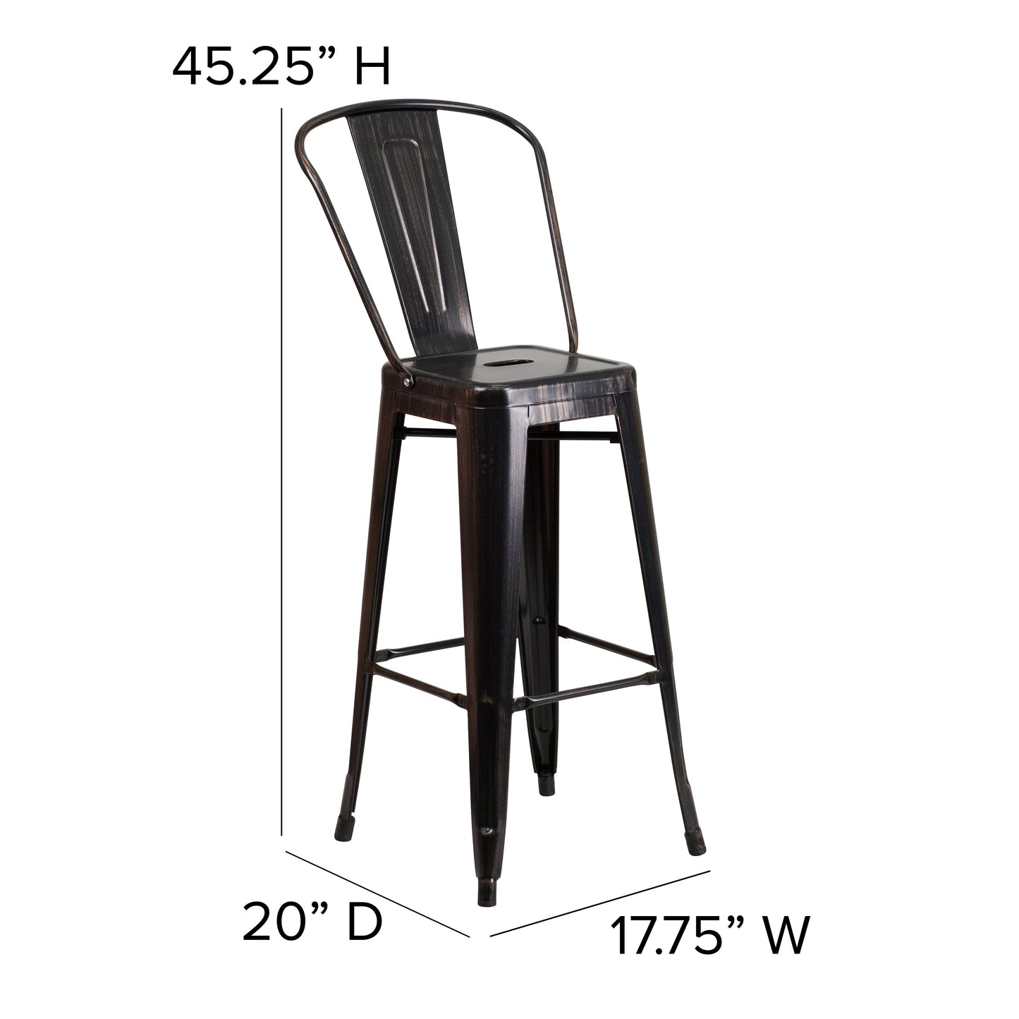 30" Aged Black Metal Stool CH-31320-30GB-BQ-GG