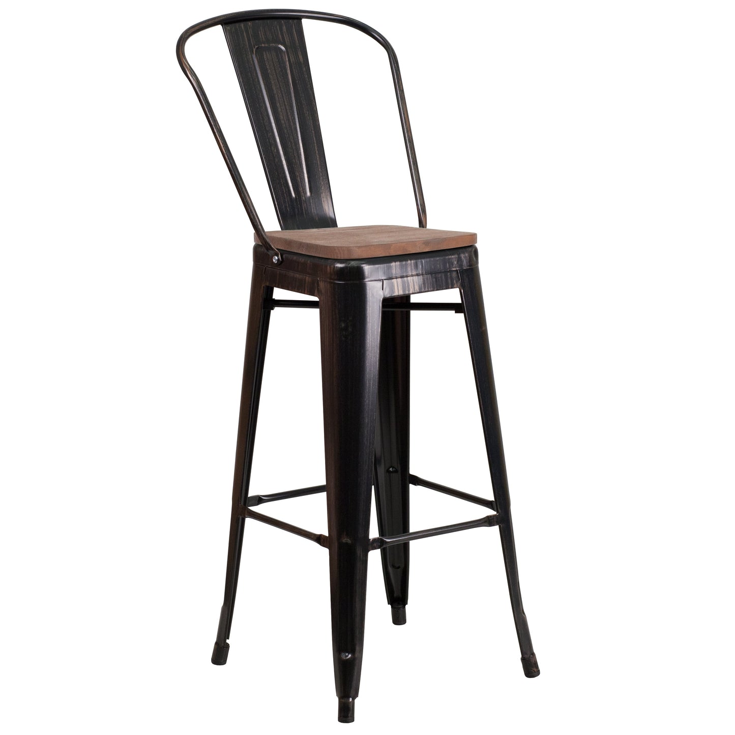 30" Aged Black Metal Stool CH-31320-30GB-BQ-WD-GG