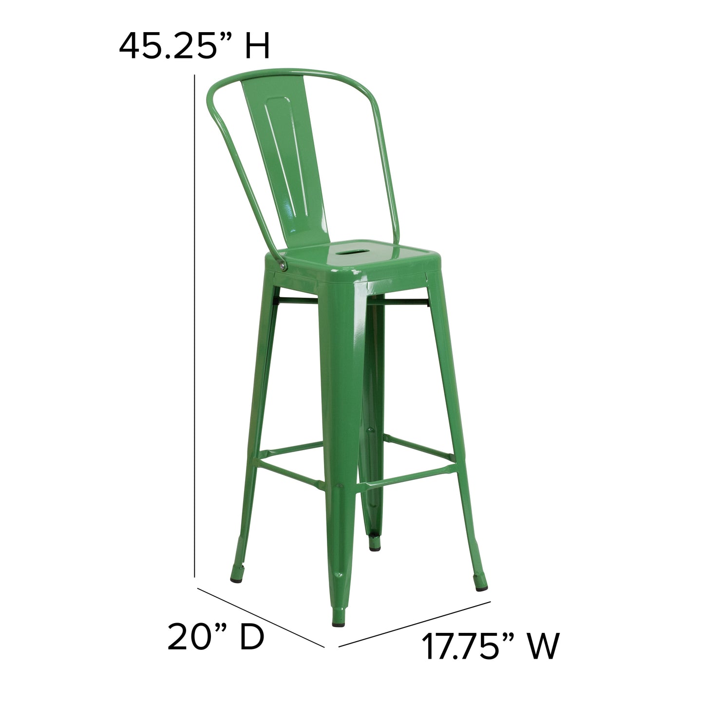 30" Green Metal Outdoor Stool CH-31320-30GB-GN-GG