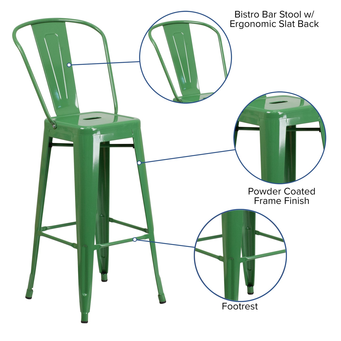 30" Green Metal Outdoor Stool CH-31320-30GB-GN-GG