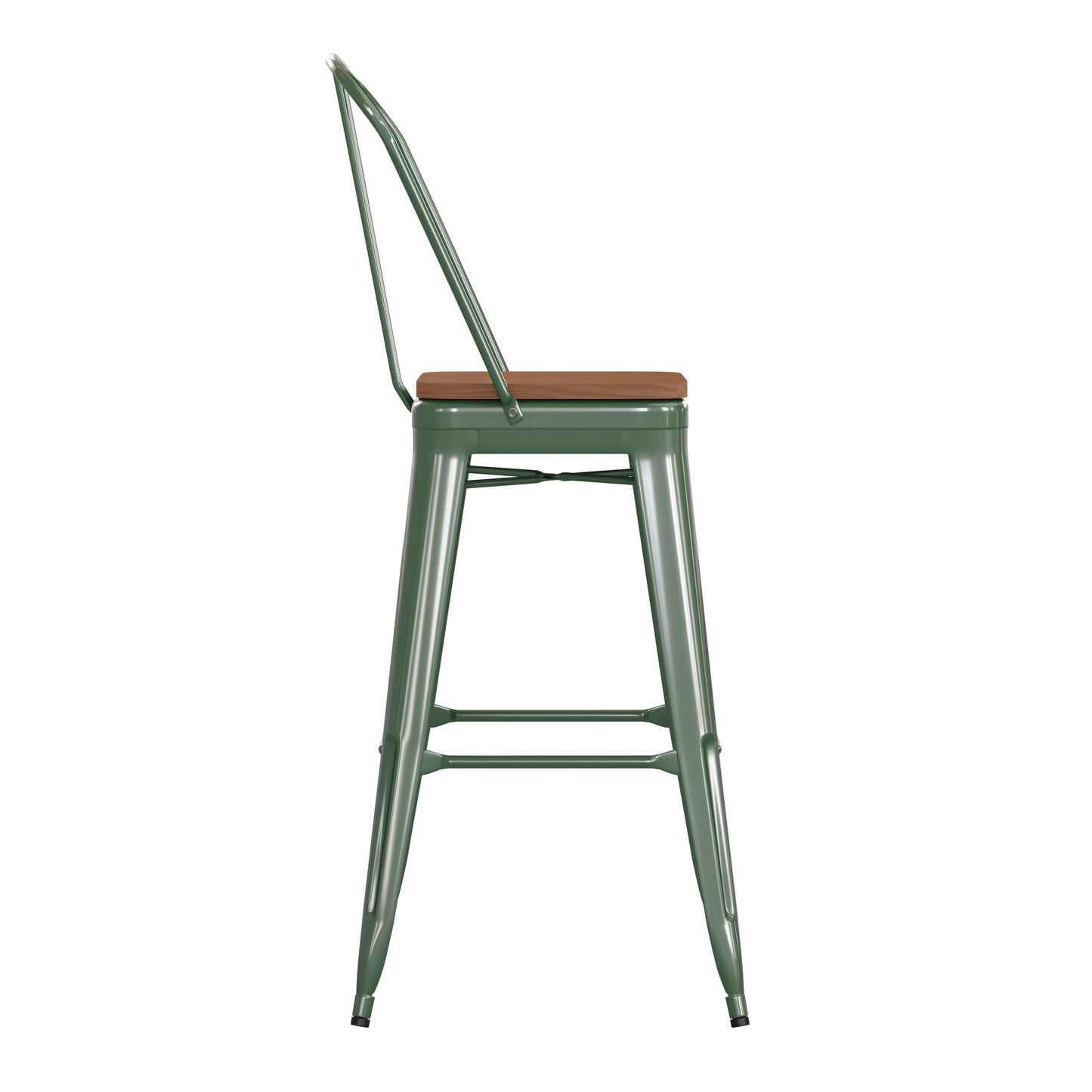 30" Green Stool-Teak Seat CH-31320-30GB-GN-PL2T-GG