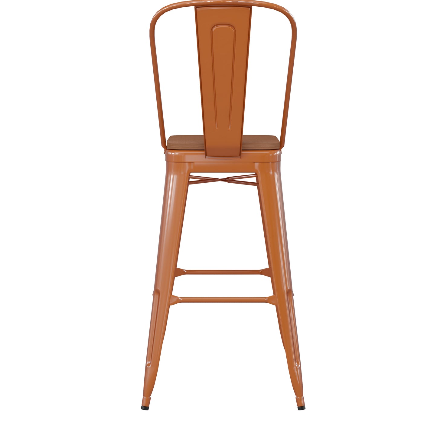 30" Orange Stool-Teak Seat CH-31320-30GB-OR-PL2T-GG