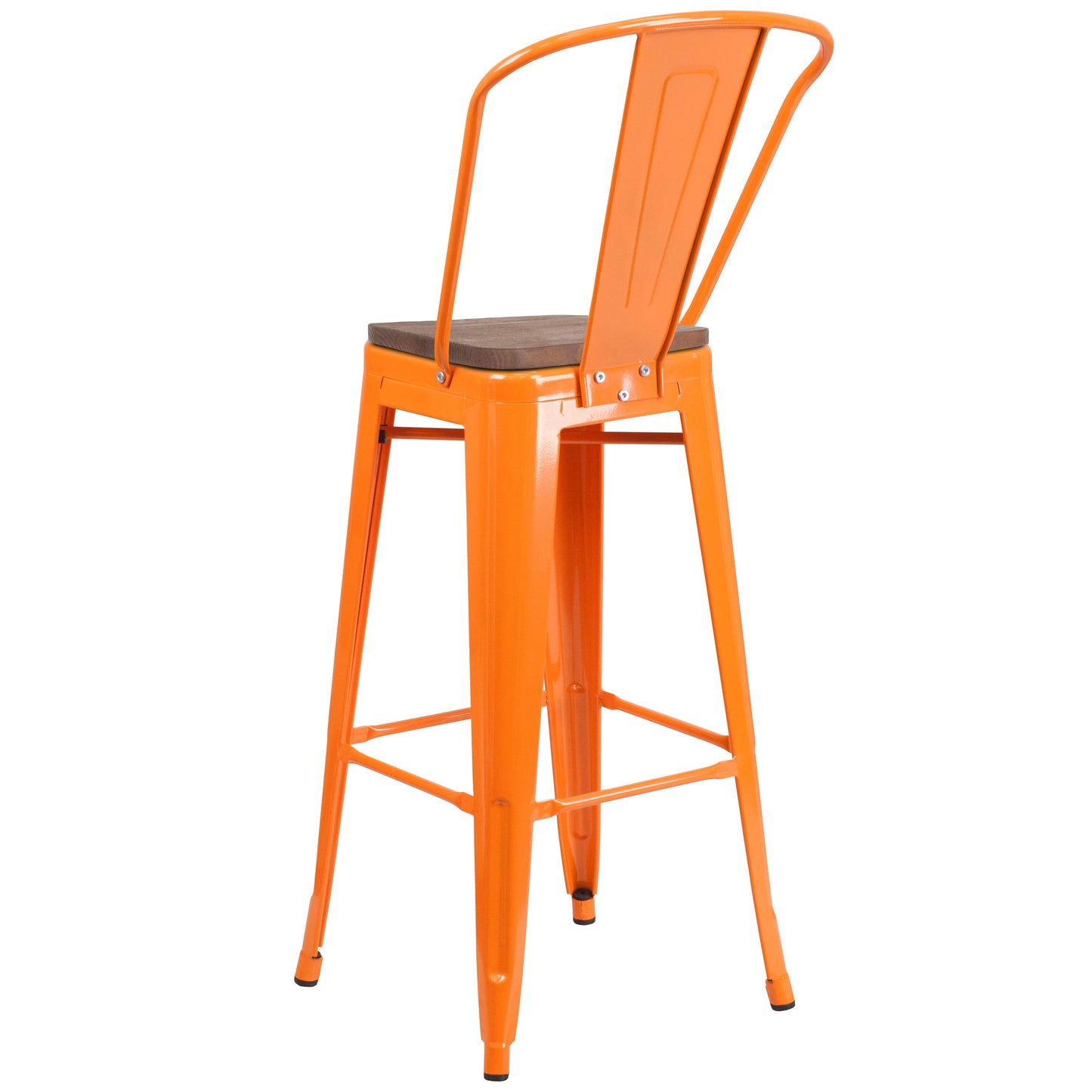 30" Orange Metal Barstool CH-31320-30GB-OR-WD-GG