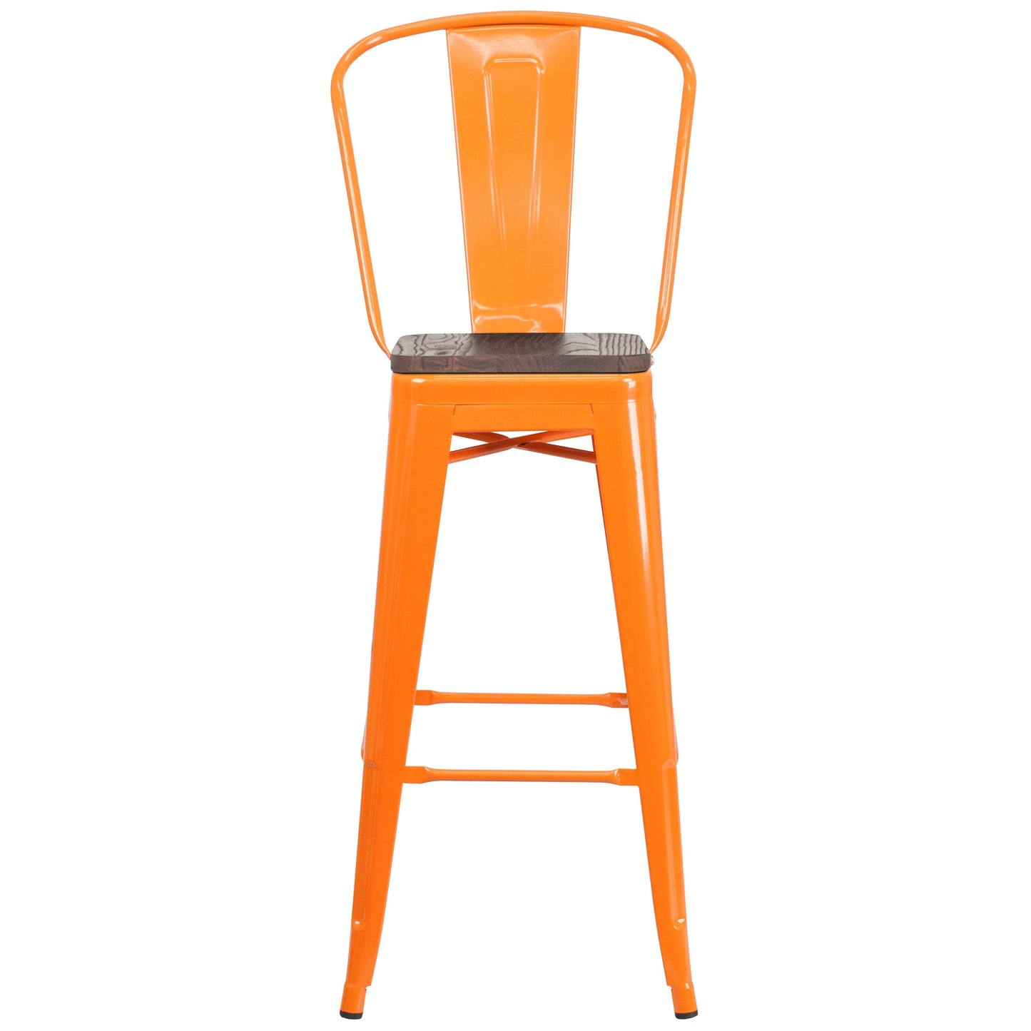 30" Orange Metal Barstool CH-31320-30GB-OR-WD-GG