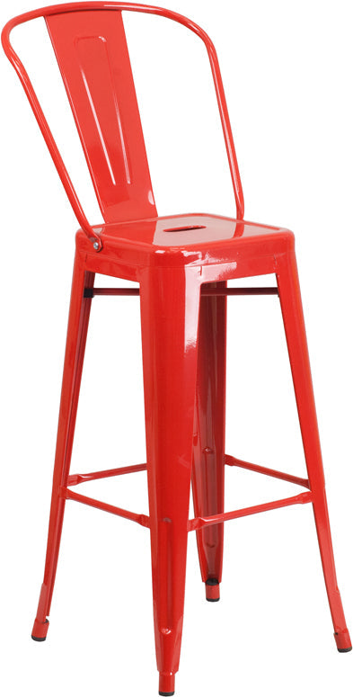 30" Red Metal Outdoor Stool CH-31320-30GB-RED-GG