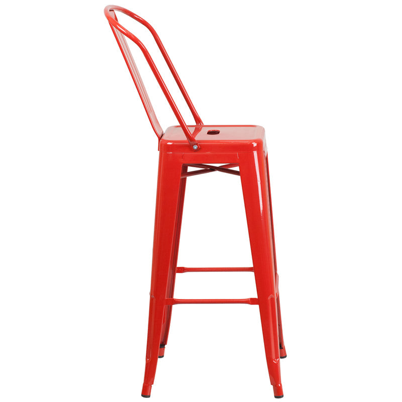 30" Red Metal Outdoor Stool CH-31320-30GB-RED-GG