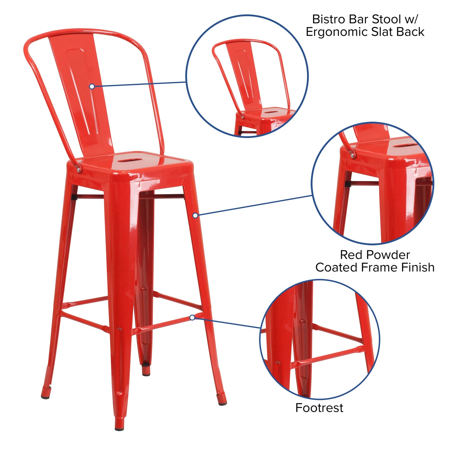 30" Red Metal Outdoor Stool CH-31320-30GB-RED-GG