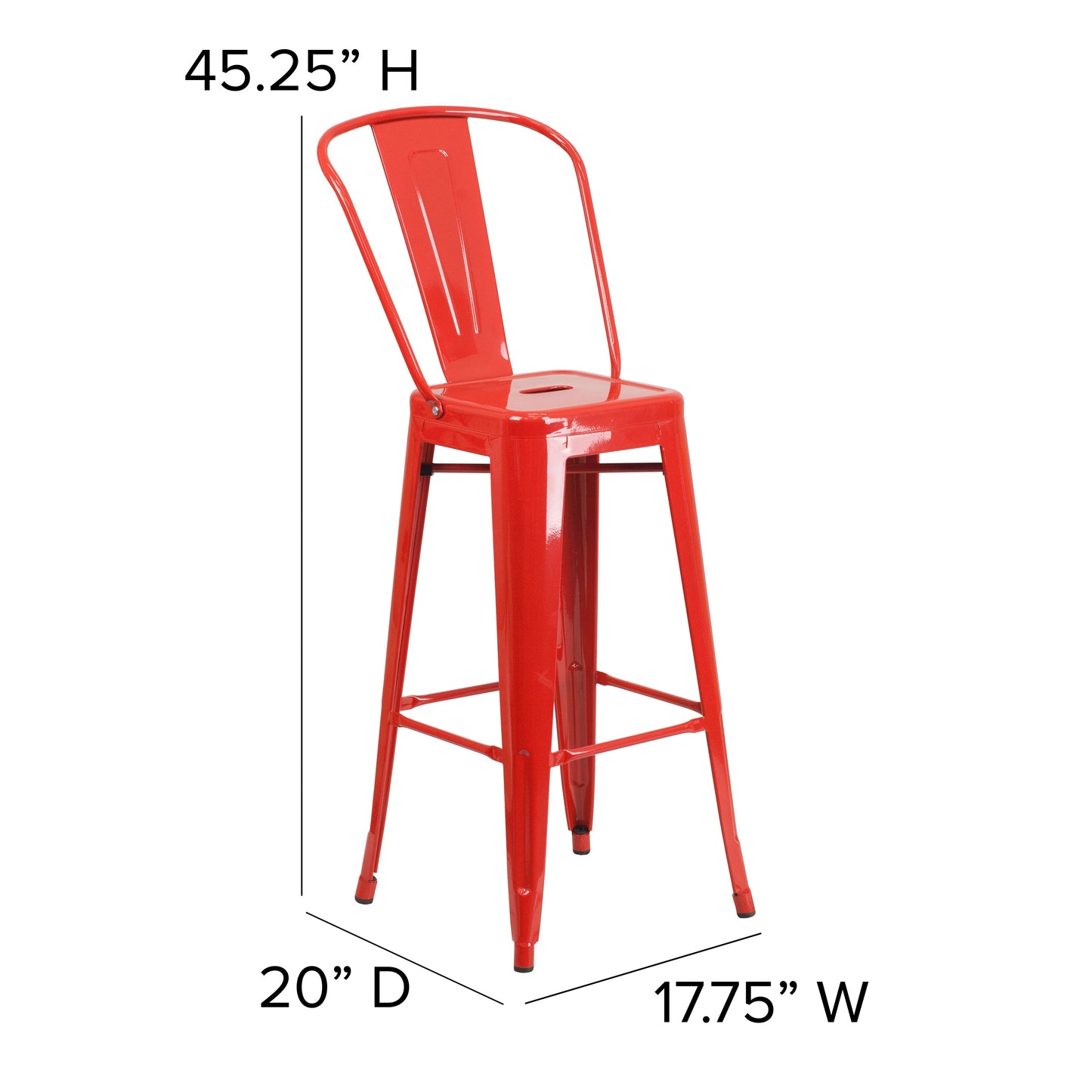 30" Red Stool-Red Seat CH-31320-30GB-RED-PL2R-GG