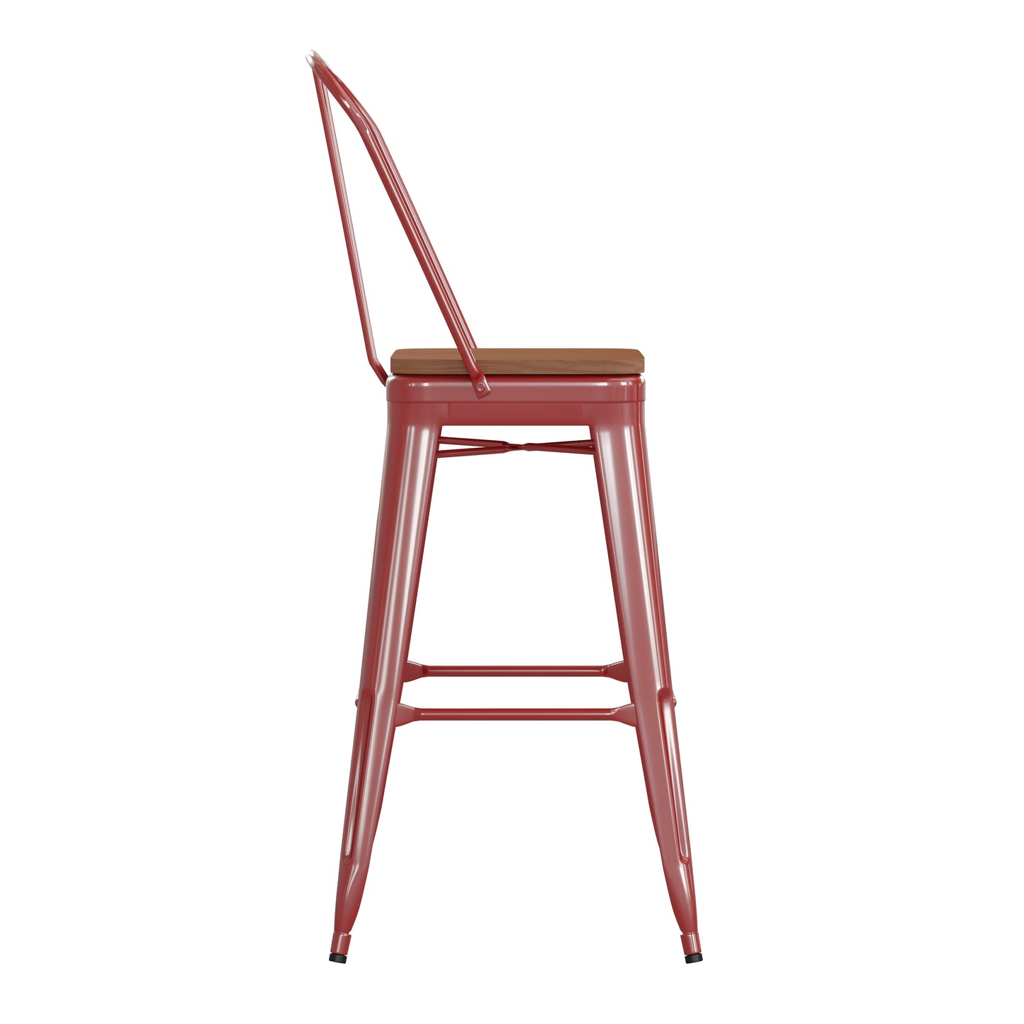 30" Red Stool-Teak Seat CH-31320-30GB-RED-PL2T-GG