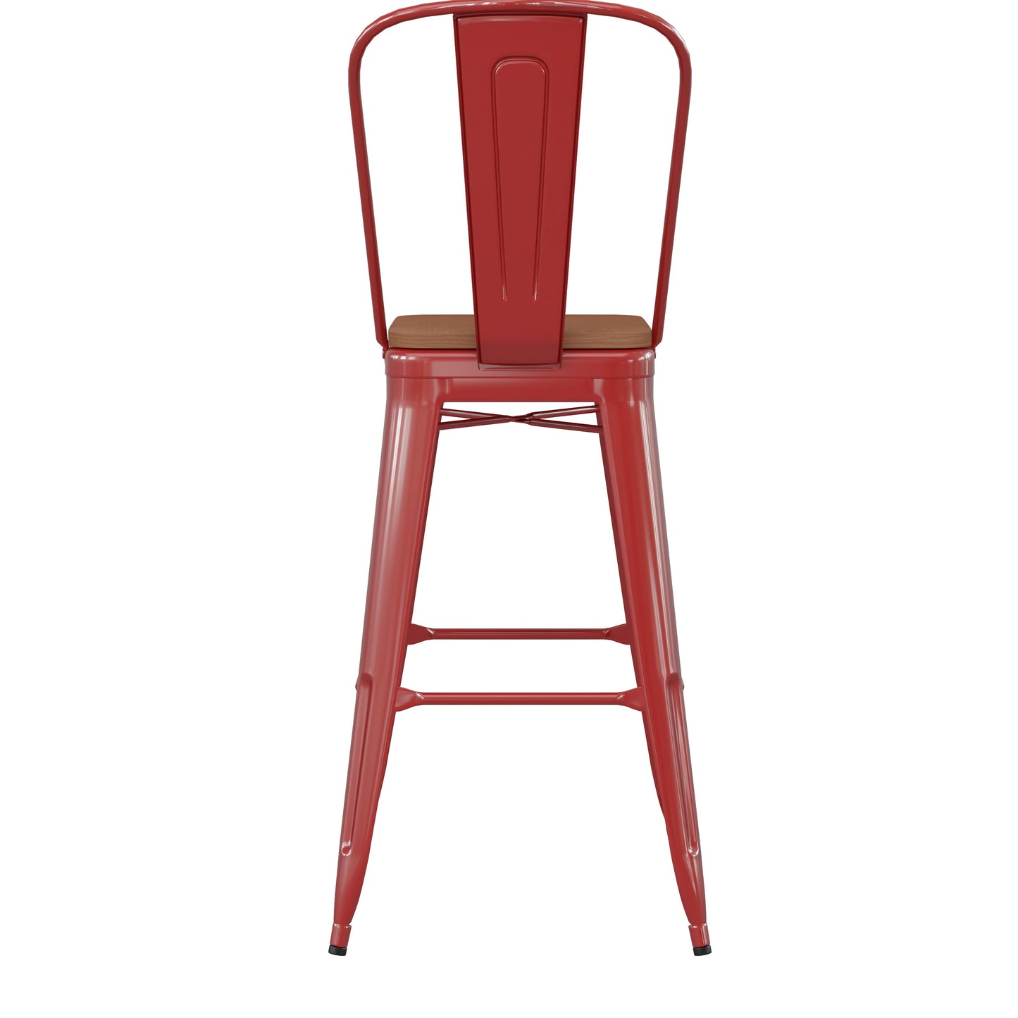 30" Red Stool-Teak Seat CH-31320-30GB-RED-PL2T-GG