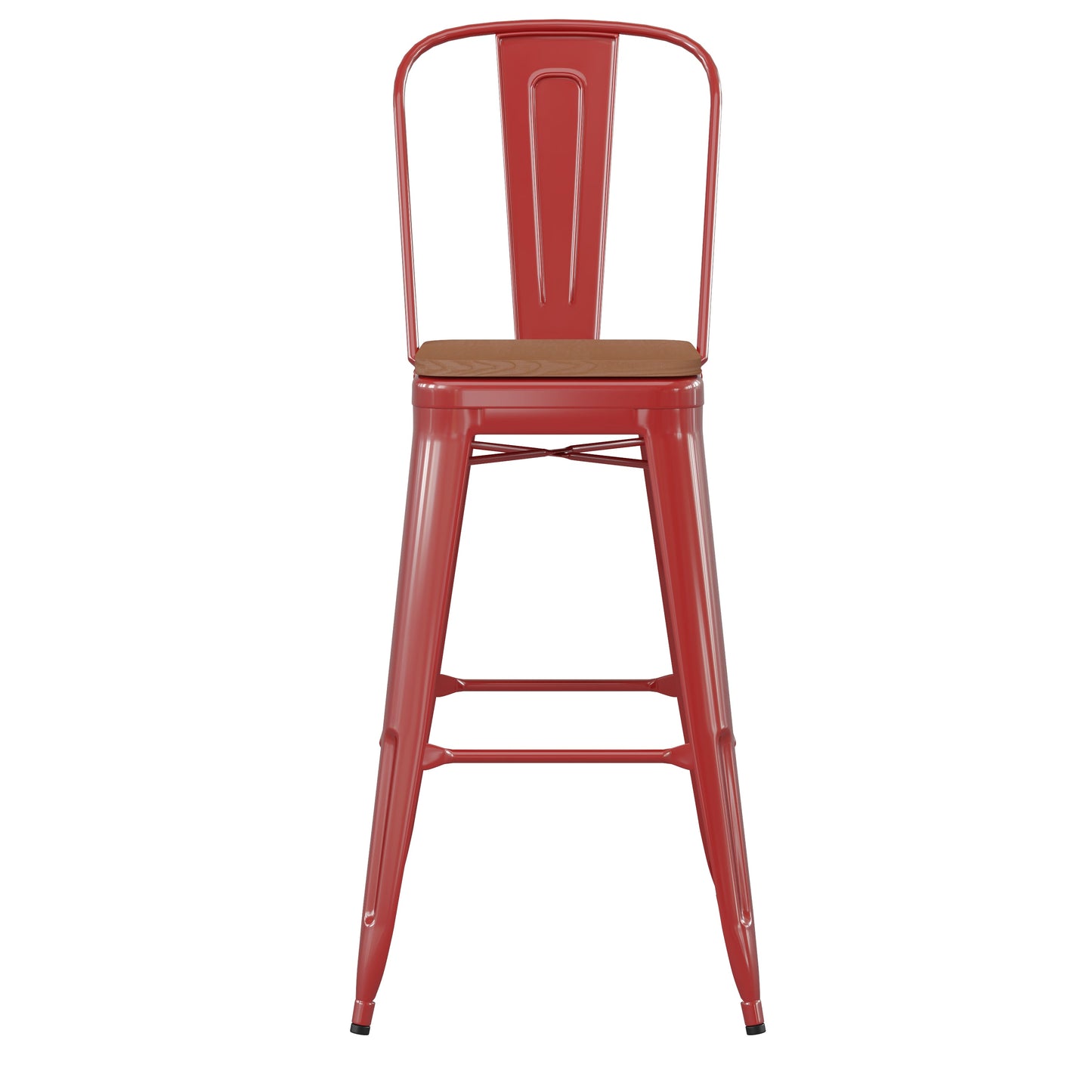 30" Red Stool-Teak Seat CH-31320-30GB-RED-PL2T-GG