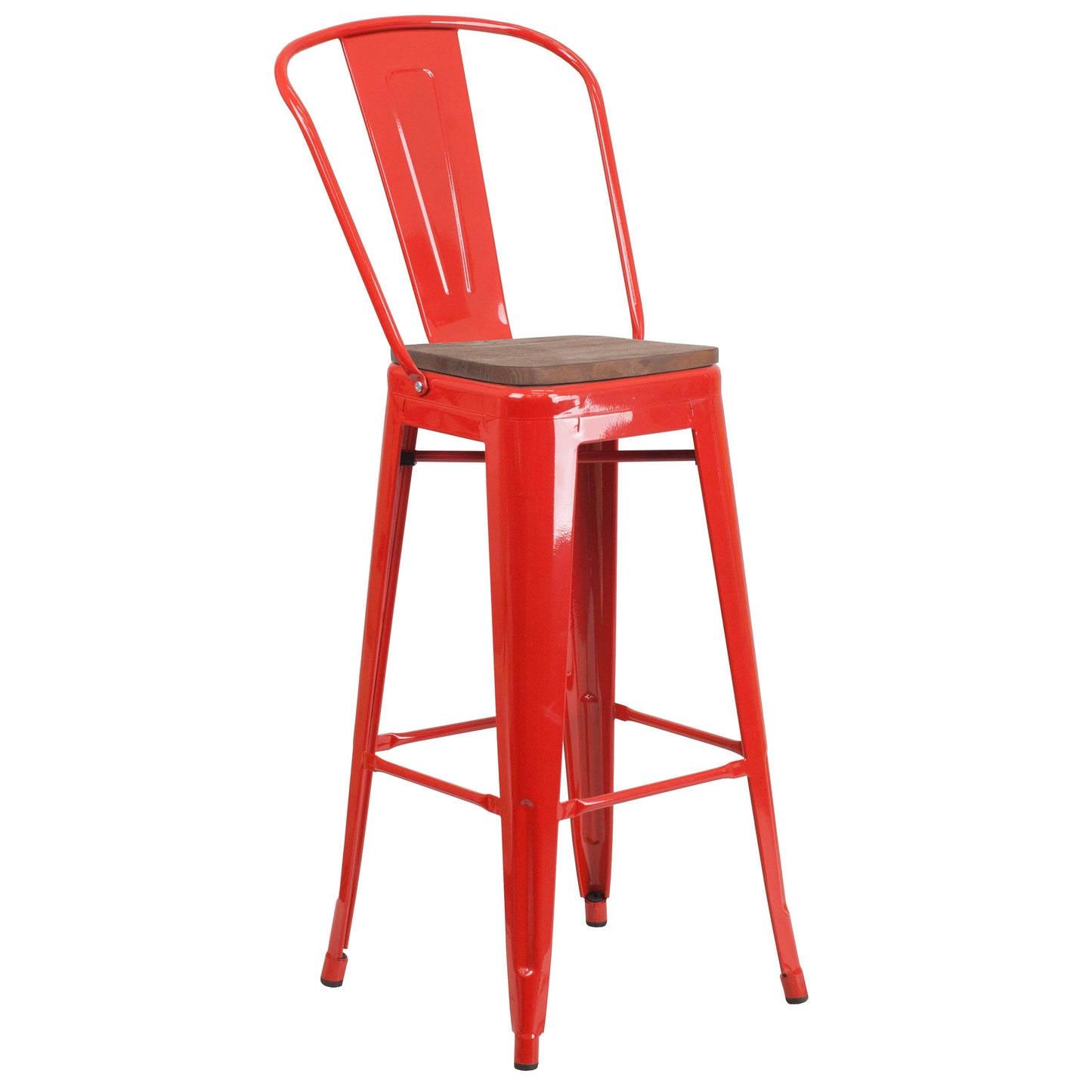 30" Red Metal Barstool CH-31320-30GB-RED-WD-GG