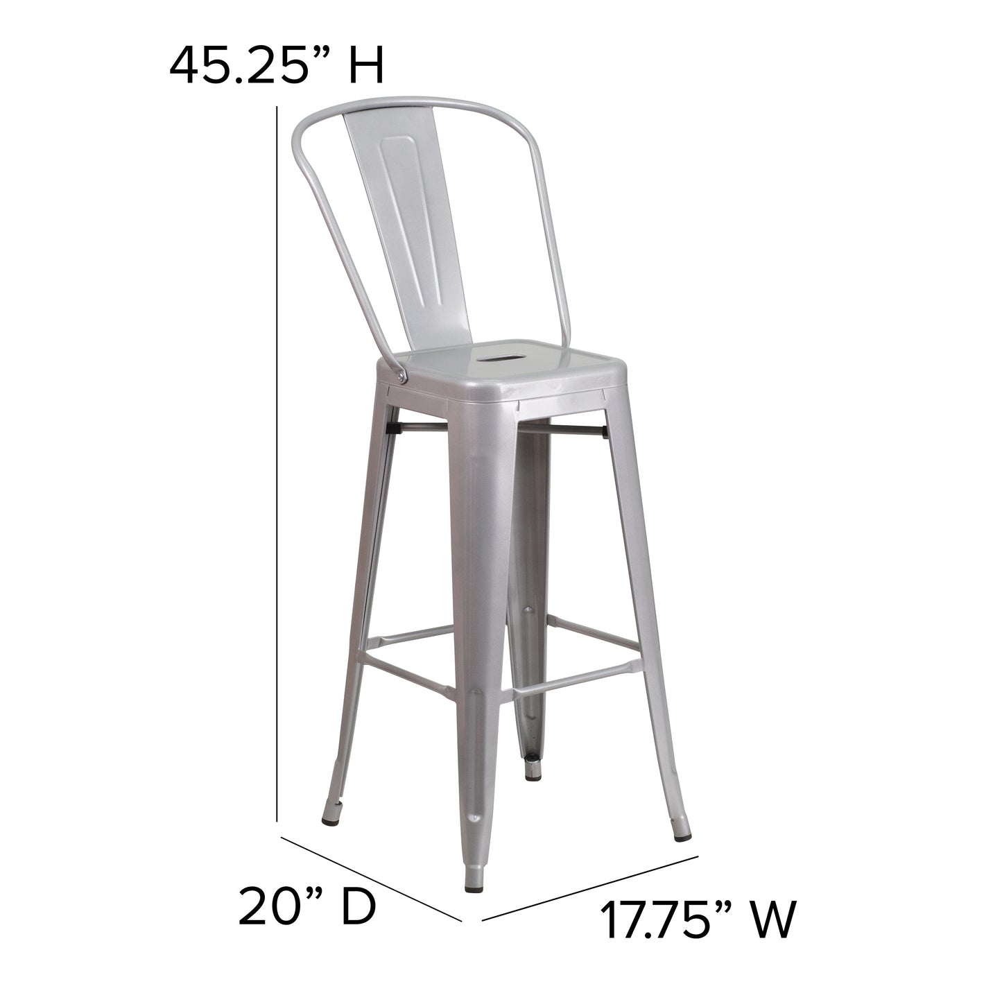 30" Silver Metal Outdoor Stool CH-31320-30GB-SIL-GG