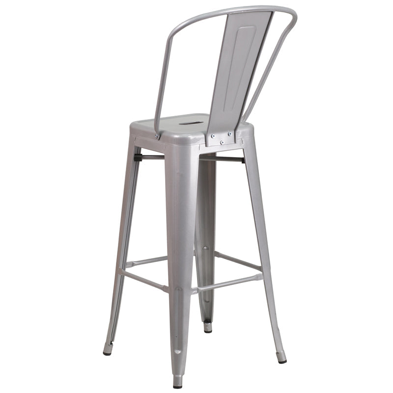 30" Silver Metal Outdoor Stool CH-31320-30GB-SIL-GG