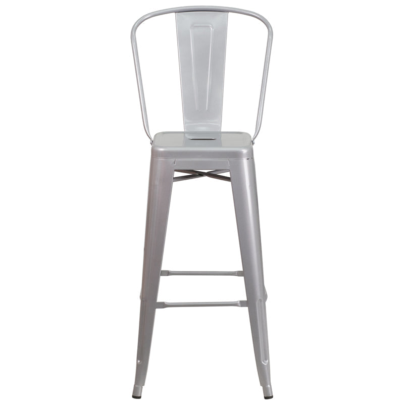 30" Silver Metal Outdoor Stool CH-31320-30GB-SIL-GG