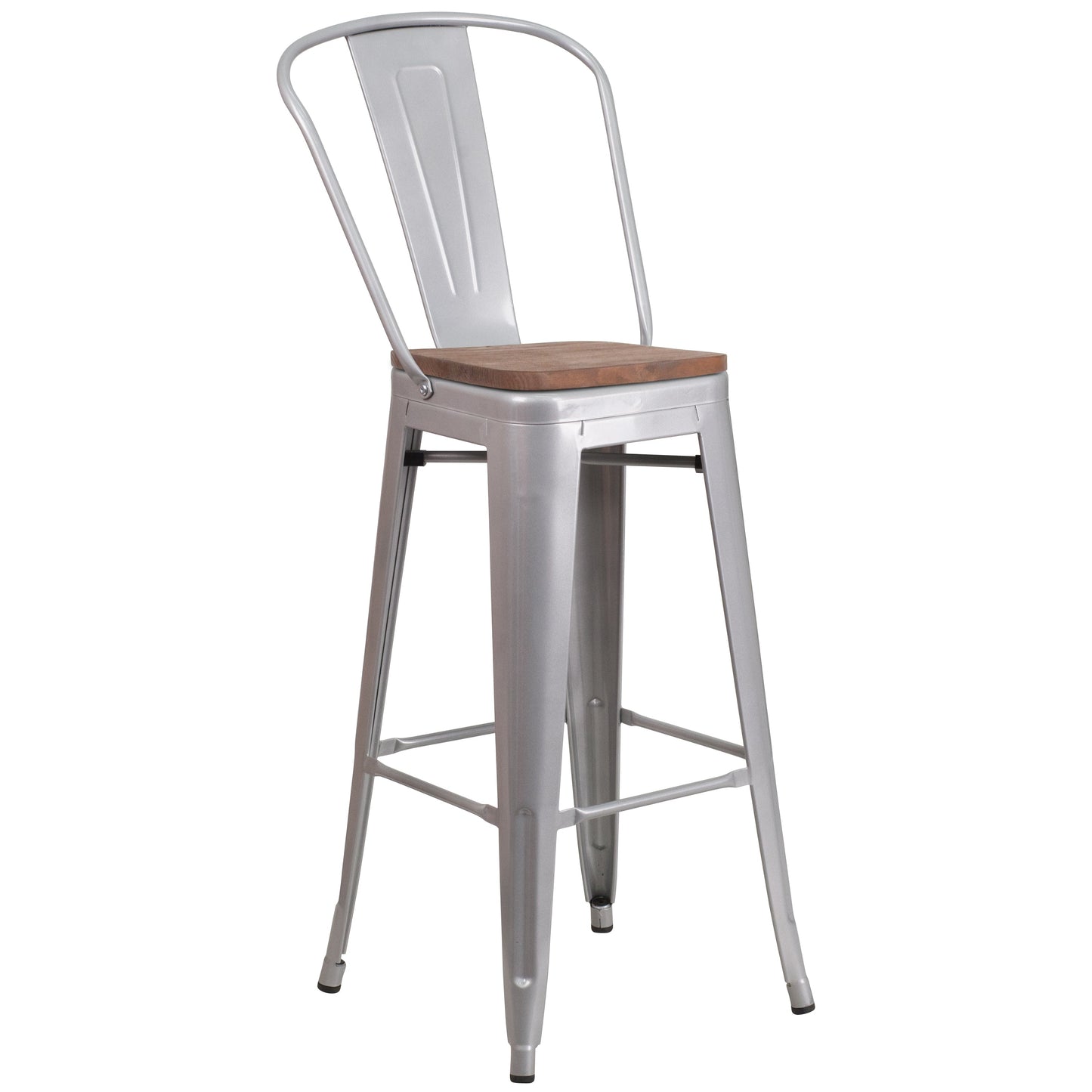 30" Silver Metal Barstool CH-31320-30GB-SIL-WD-GG