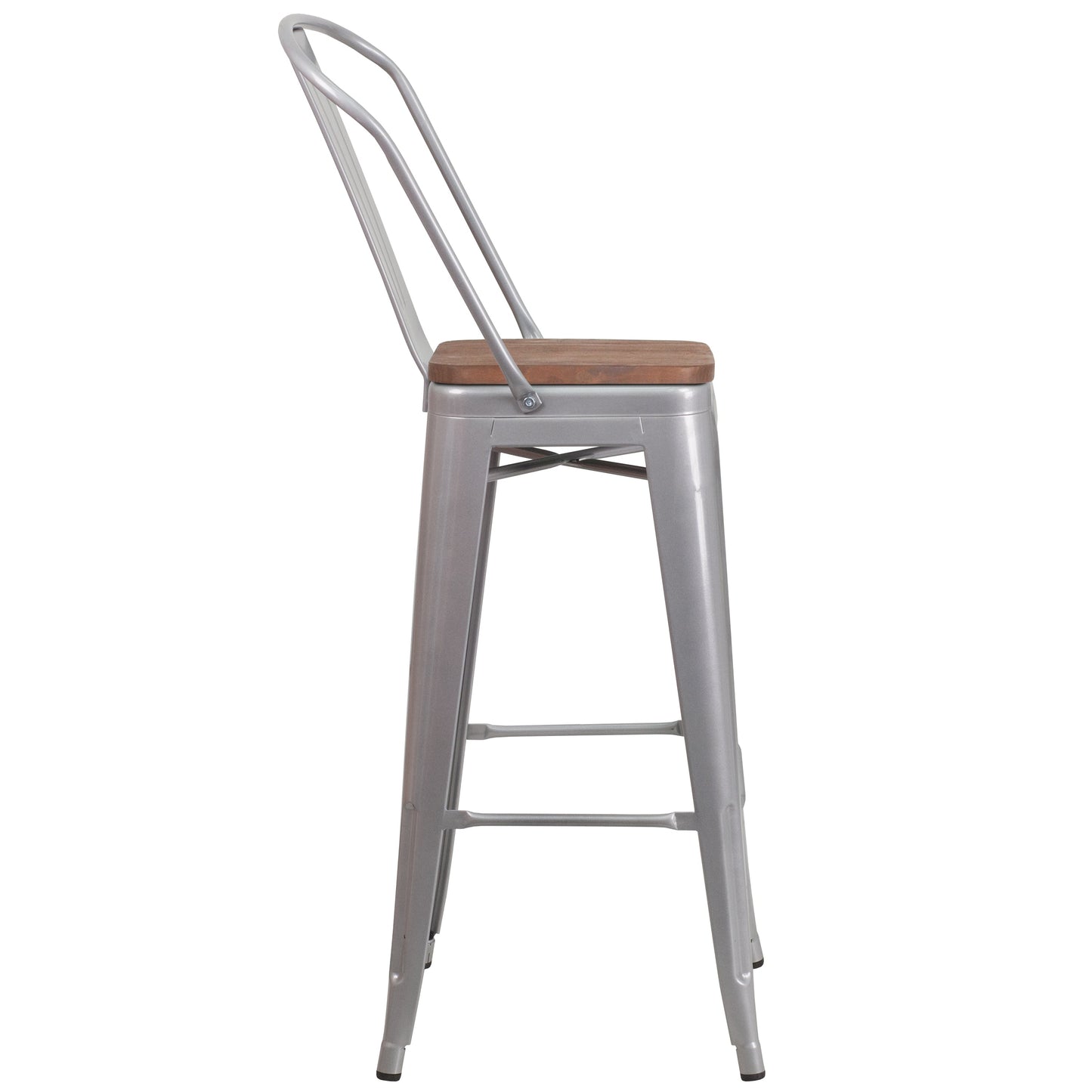 30" Silver Metal Barstool CH-31320-30GB-SIL-WD-GG