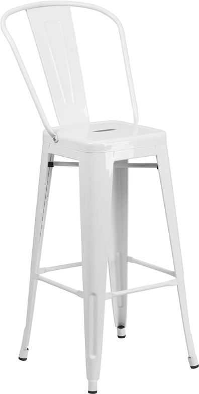 30" White Metal Outdoor Stool CH-31320-30GB-WH-GG