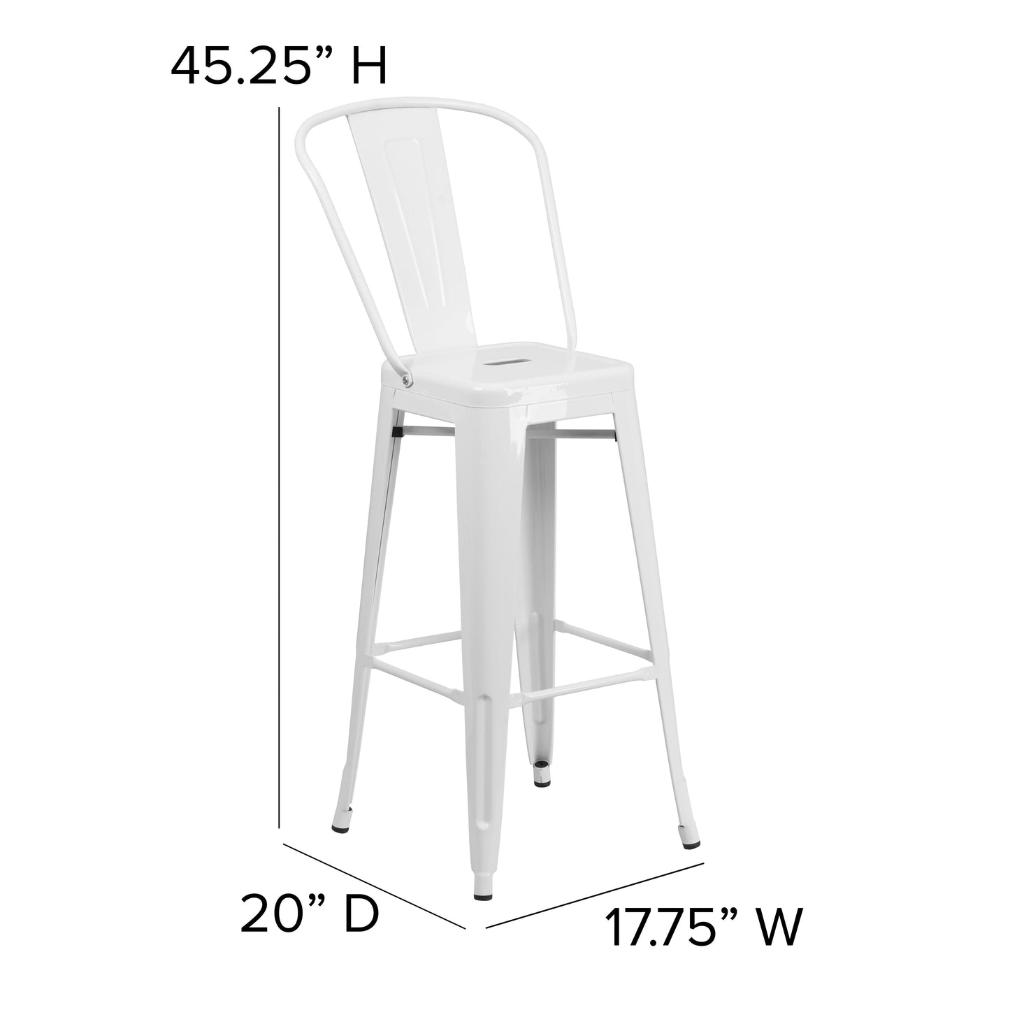 30" White Metal Outdoor Stool CH-31320-30GB-WH-GG