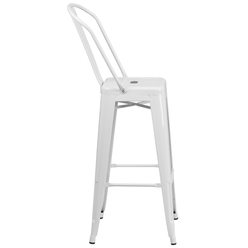 30" White Metal Outdoor Stool CH-31320-30GB-WH-GG