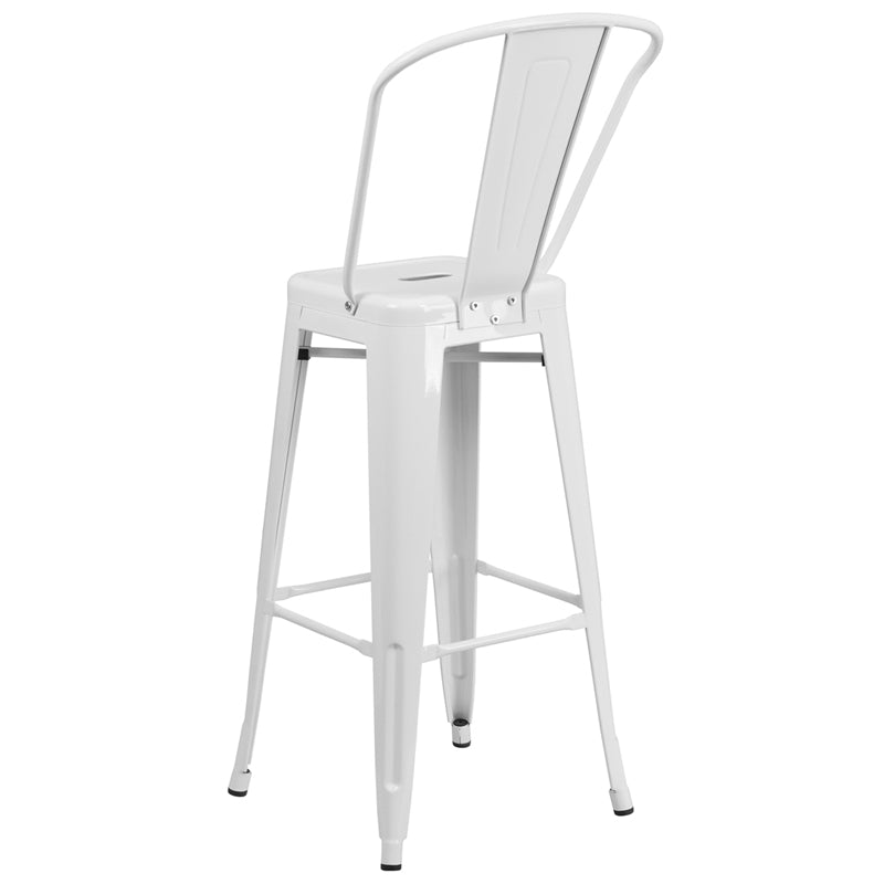 30" White Metal Outdoor Stool CH-31320-30GB-WH-GG