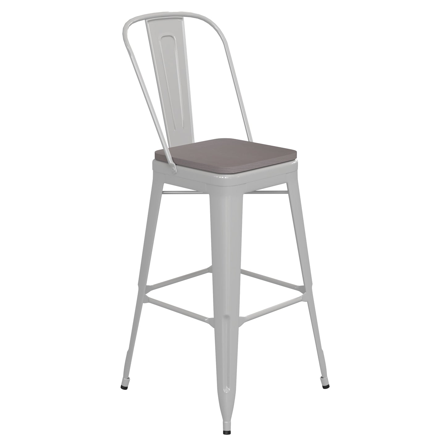 30" White Stool-Gray Seat CH-31320-30GB-WH-PL2G-GG