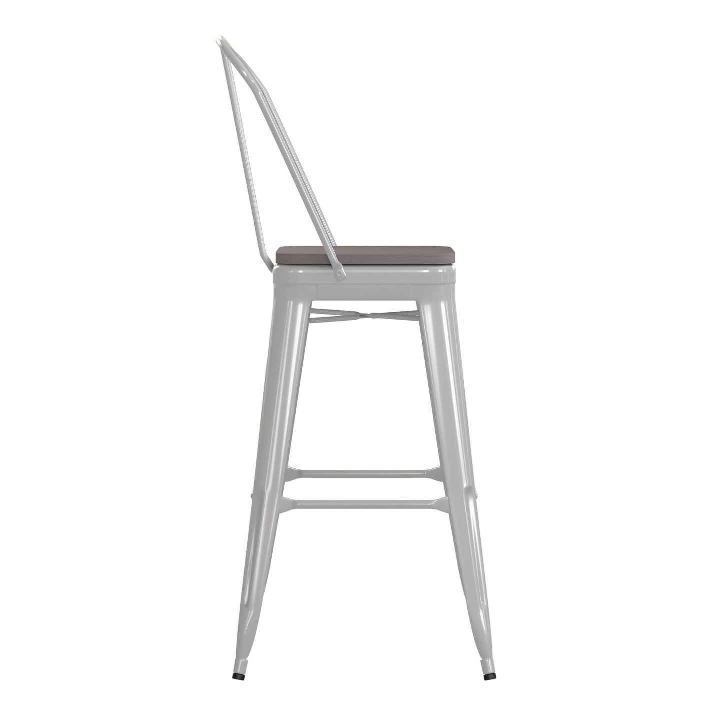 30" White Stool-Gray Seat CH-31320-30GB-WH-PL2G-GG