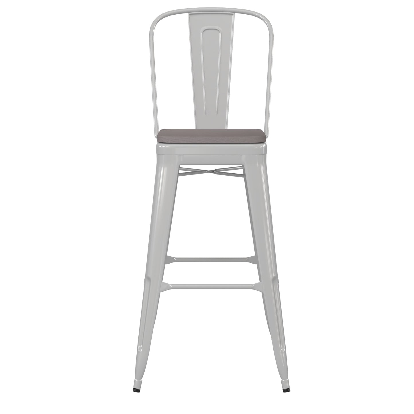 30" White Stool-Gray Seat CH-31320-30GB-WH-PL2G-GG