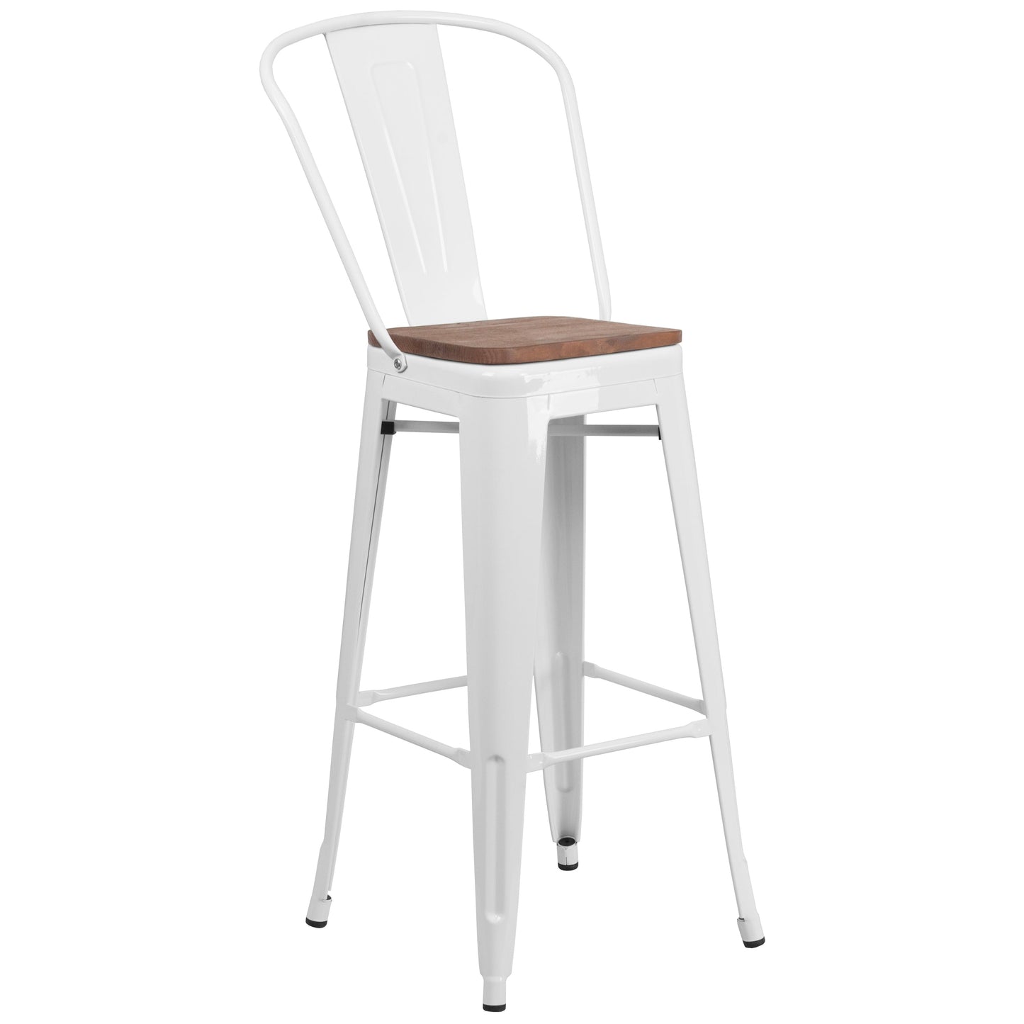 30" White Metal Barstool CH-31320-30GB-WH-WD-GG