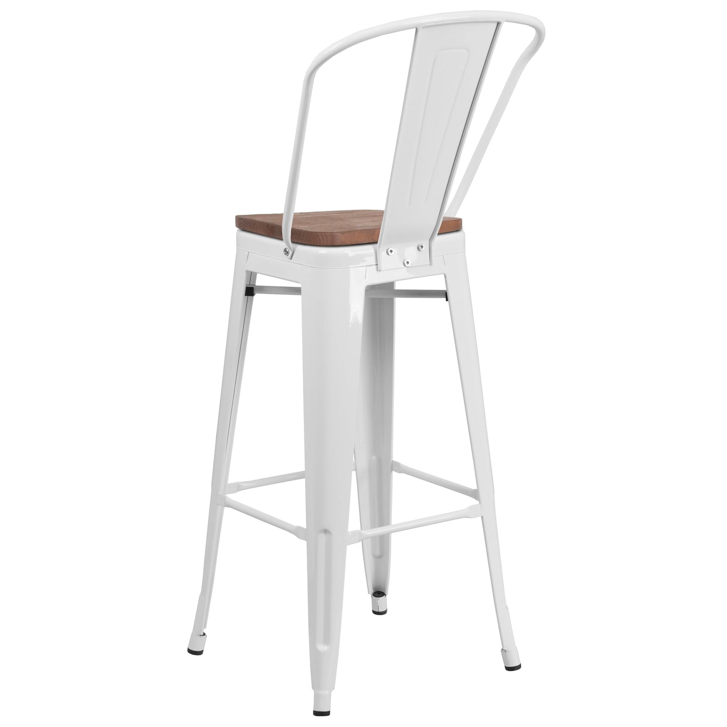 30" White Metal Barstool CH-31320-30GB-WH-WD-GG