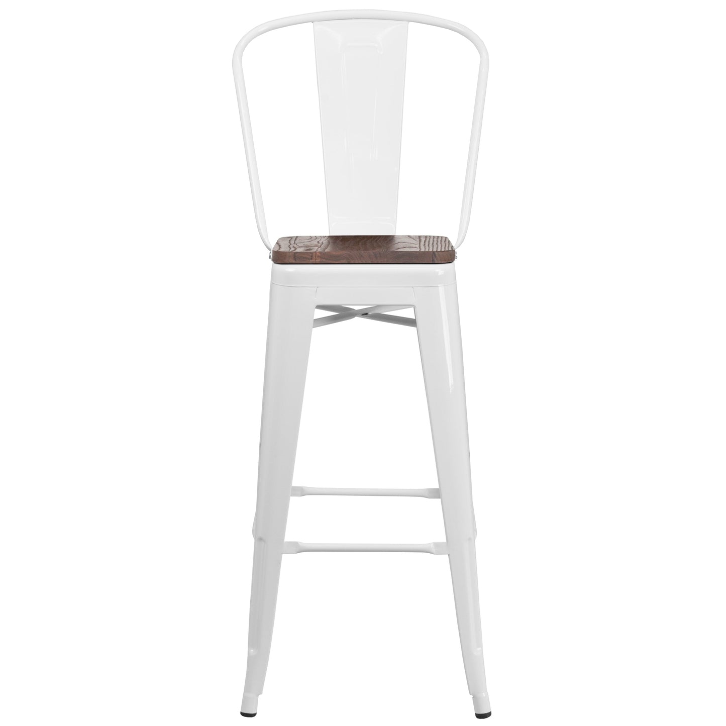 30" White Metal Barstool CH-31320-30GB-WH-WD-GG