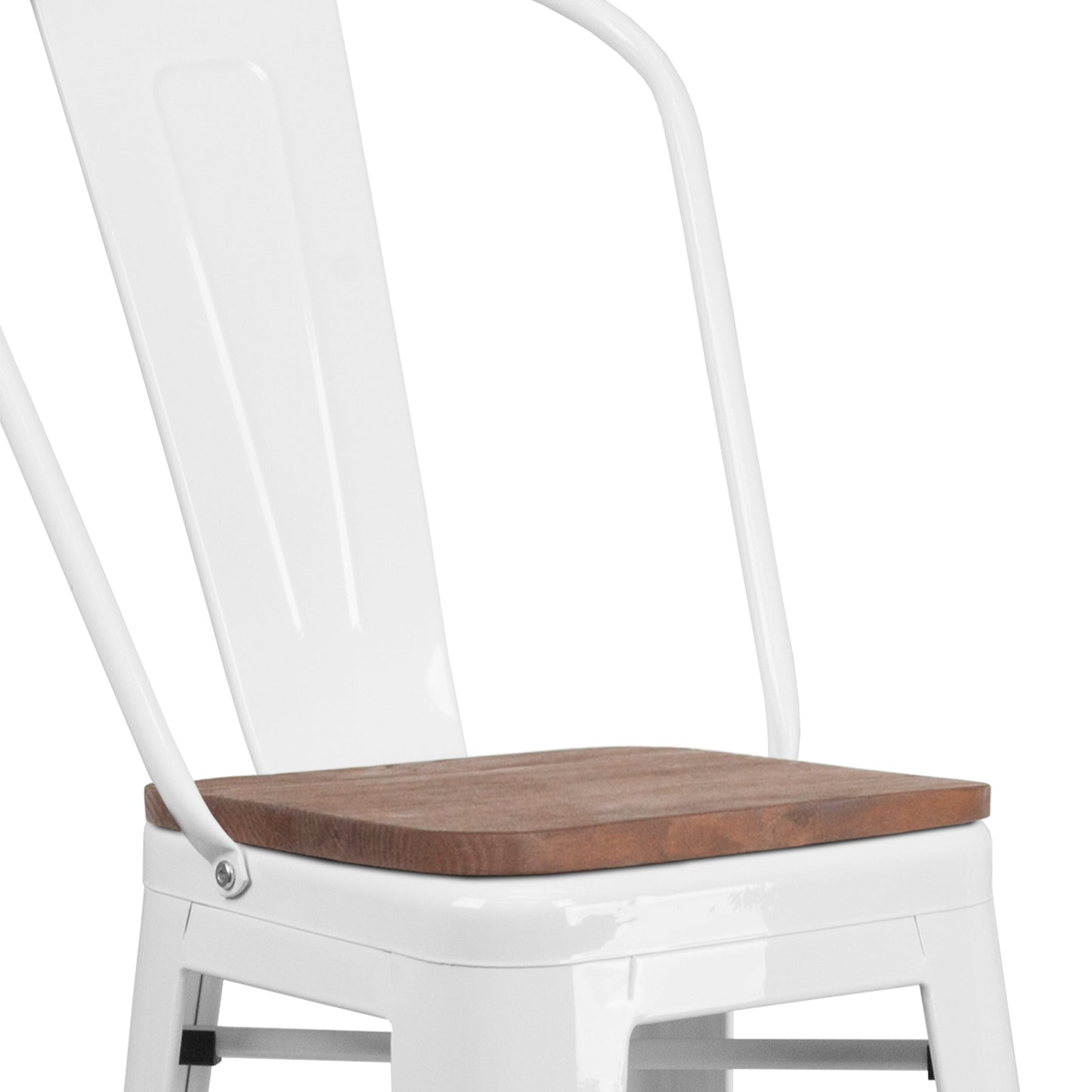 30" White Metal Barstool CH-31320-30GB-WH-WD-GG