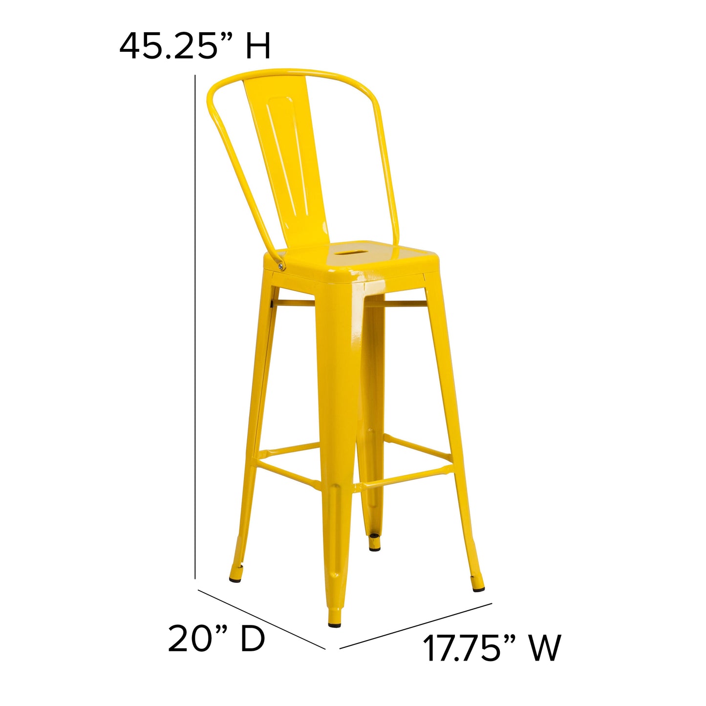 30" Yellow Stool-Teak Seat CH-31320-30GB-YL-PL2T-GG