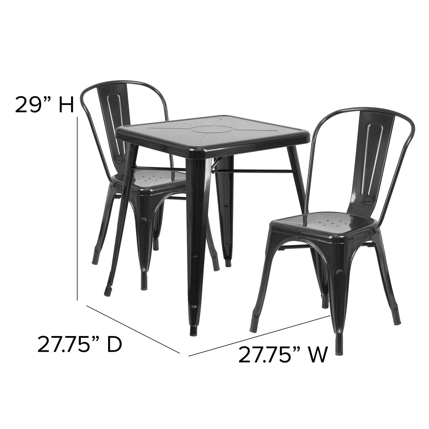 23.75SQ Black Metal Table Set CH-31330-2-30-BK-GG