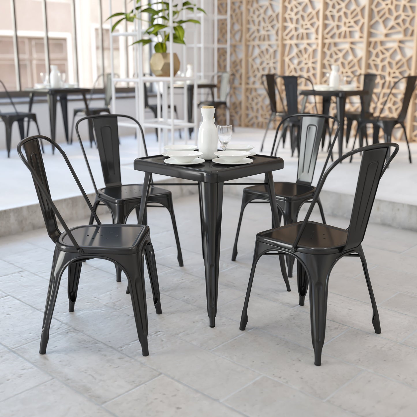 23.75SQ Black Metal Table Set CH-31330-2-30-BK-GG