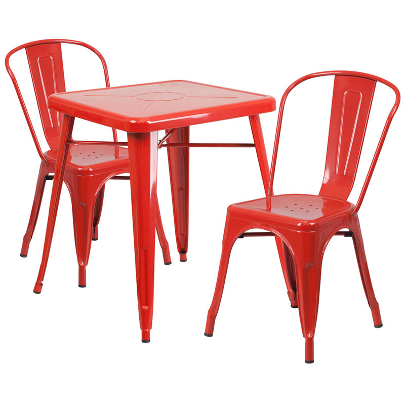 23.75SQ Red Metal Table Set CH-31330-2-30-RED-GG