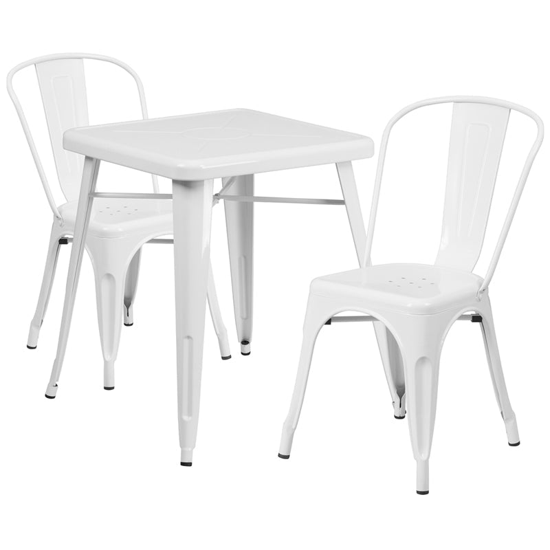 23.75SQ White Metal Table Set CH-31330-2-30-WH-GG