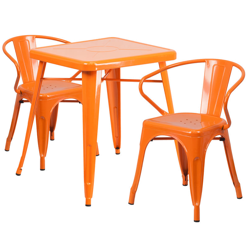 23.75SQ Orange Metal Table Set CH-31330-2-70-OR-GG