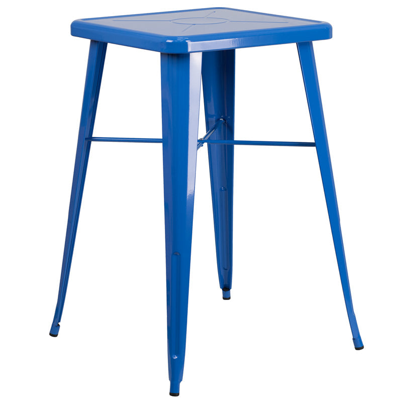 23.75SQ Blue Metal Bar Table CH-31330-BL-GG