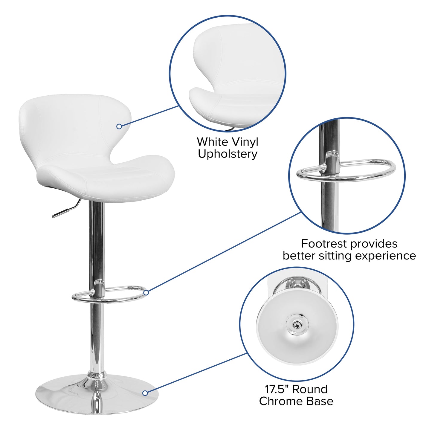 White Vinyl Barstool CH-321-WH-GG