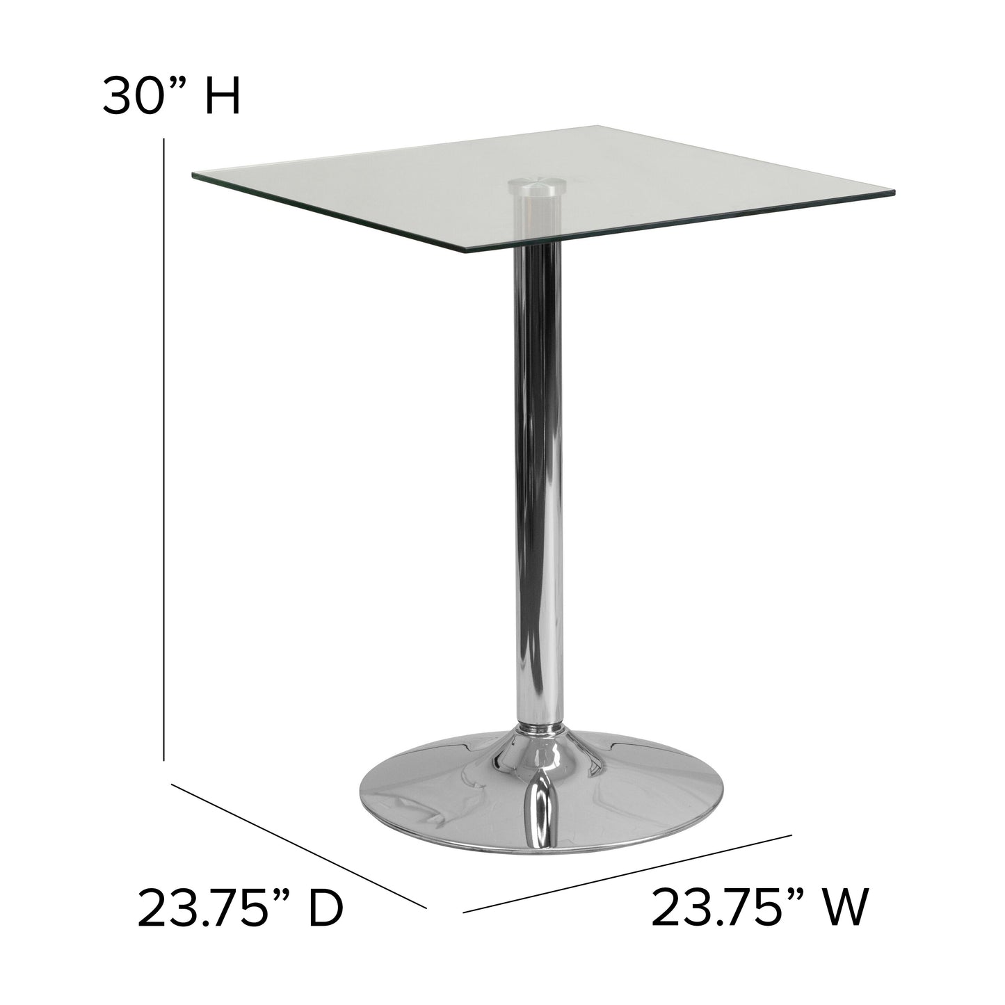 23.75SQ Glass Table-30 Base CH-4-GG