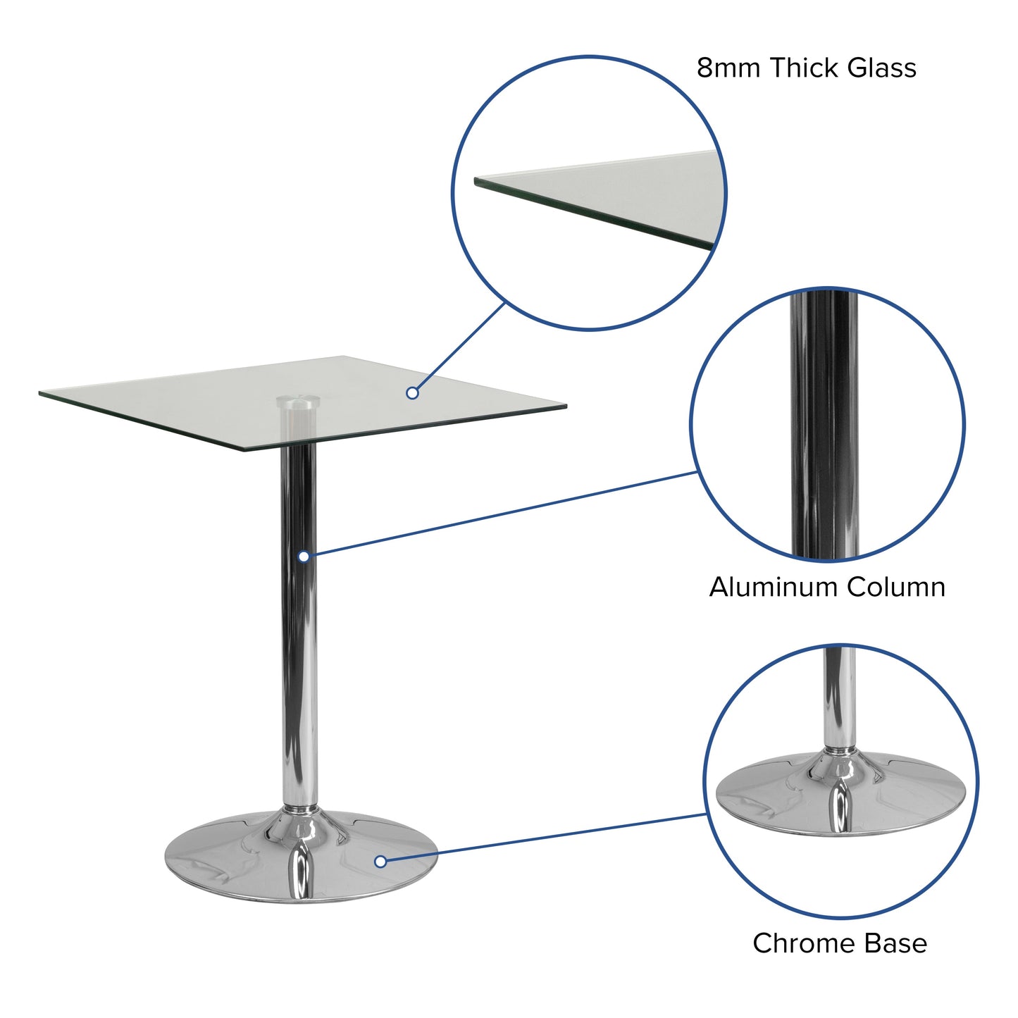 23.75SQ Glass Table-30 Base CH-4-GG