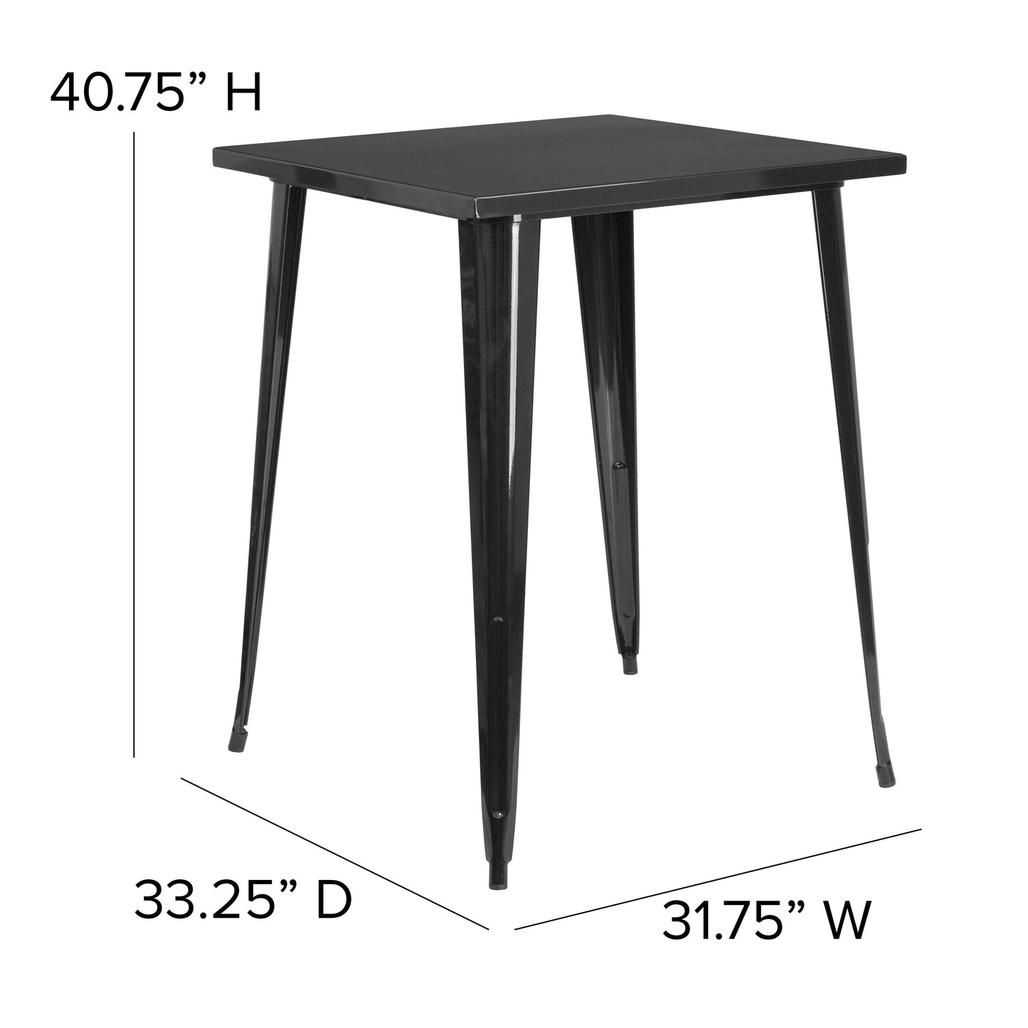 31.5SQ Black Metal Bar Table CH-51040-40-BK-GG