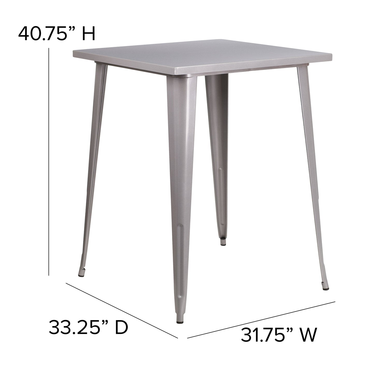 31.5SQ Silver Metal Bar Table CH-51040-40-SIL-GG