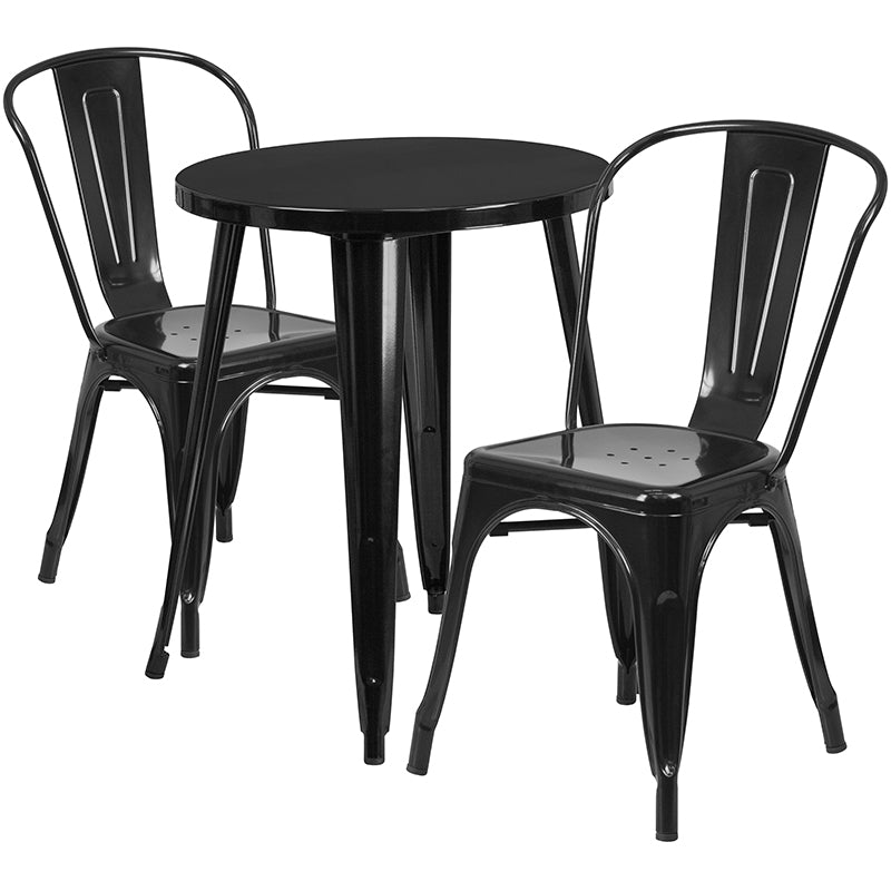 24RD Black Metal Table Set CH-51080TH-2-18CAFE-BK-GG