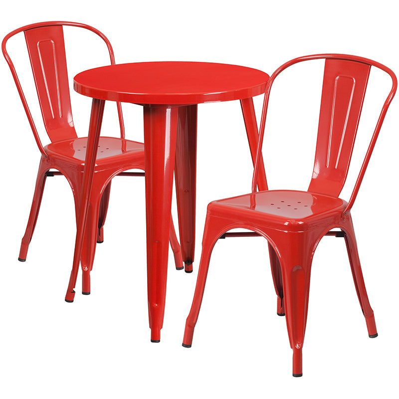 24RD Red Metal Table Set CH-51080TH-2-18CAFE-RED-GG