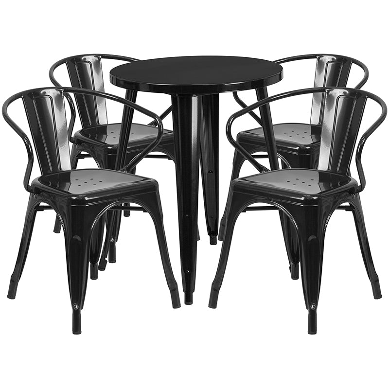 24RD Black Metal Table Set CH-51080TH-4-18ARM-BK-GG