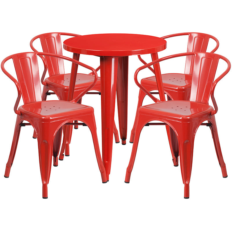 24RD Red Metal Table Set CH-51080TH-4-18ARM-RED-GG